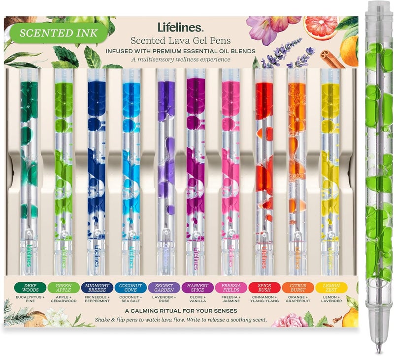 LifeLines Scented Lava Gel Pen Set, 10-Pack (Multi-Color) - 0.5mm Colored Gel Pens Infused with Scented Essential Oil Blends & Mesmerizing Lava - School Supplies for College Kids & Adults - Image 1